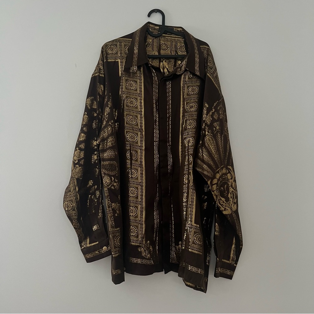 VINTAGE MENS CETA ITALIANO SILK SHIRT BAROQUE GREEK DESIGN MULTICOLOR 2XLG NWOT